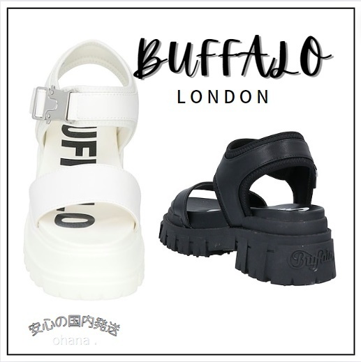BUFFALO ロゴ サンダル スクエアヒール 国内配送 関税込