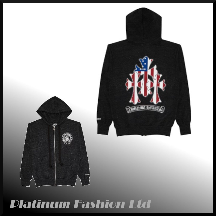 【Chrome Hearts】アメリカ国旗 セメタリー クロス zip hoodie