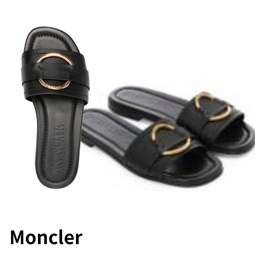 【関税負担無】Moncler フラットサンダル メタルロゴ