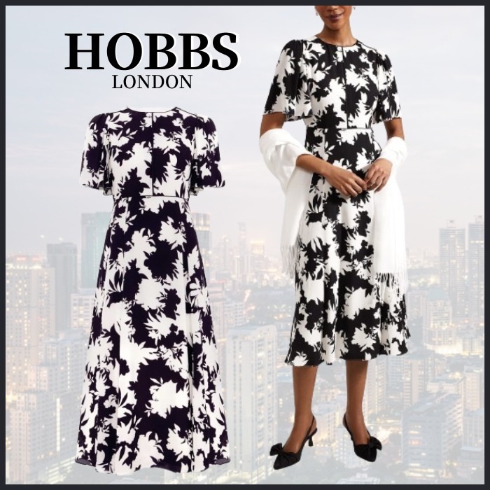 【関税なし】HOBBS ホッブス alva モノクロ花柄 ドレス