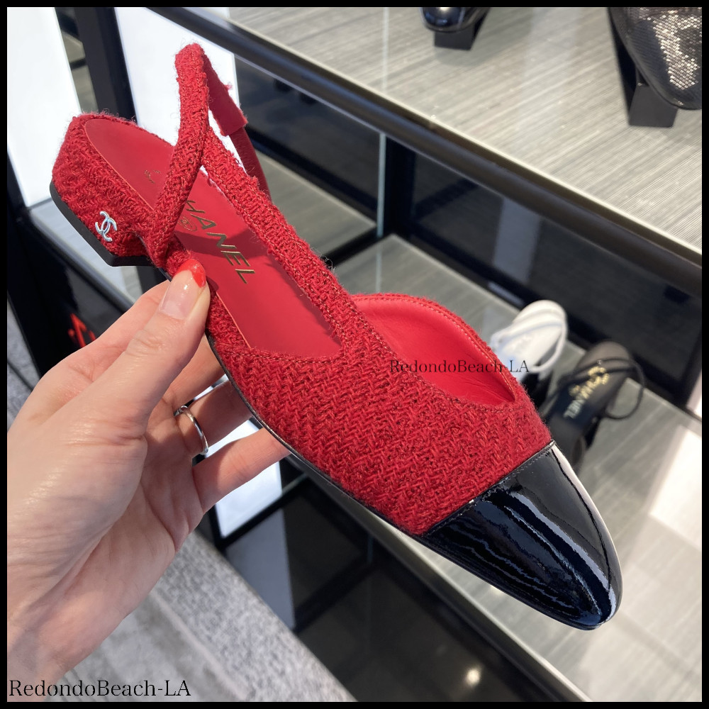 【24A】足元情熱なレッドで上品★CHANEL★スリングバック