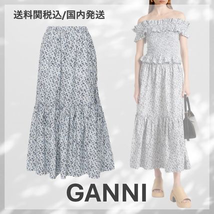 関税,送料無料 GANNI 花柄 ティアードロングスカート 関税，送料無料 GANNI 花柄 ティアードロングスカート ボトムス