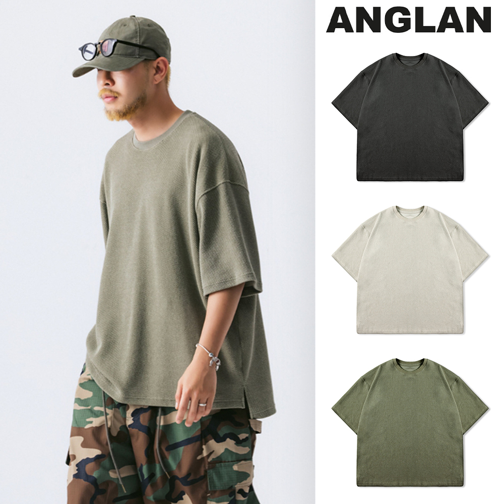 【ANGLAN】Waffle Pigment Over Half Tee