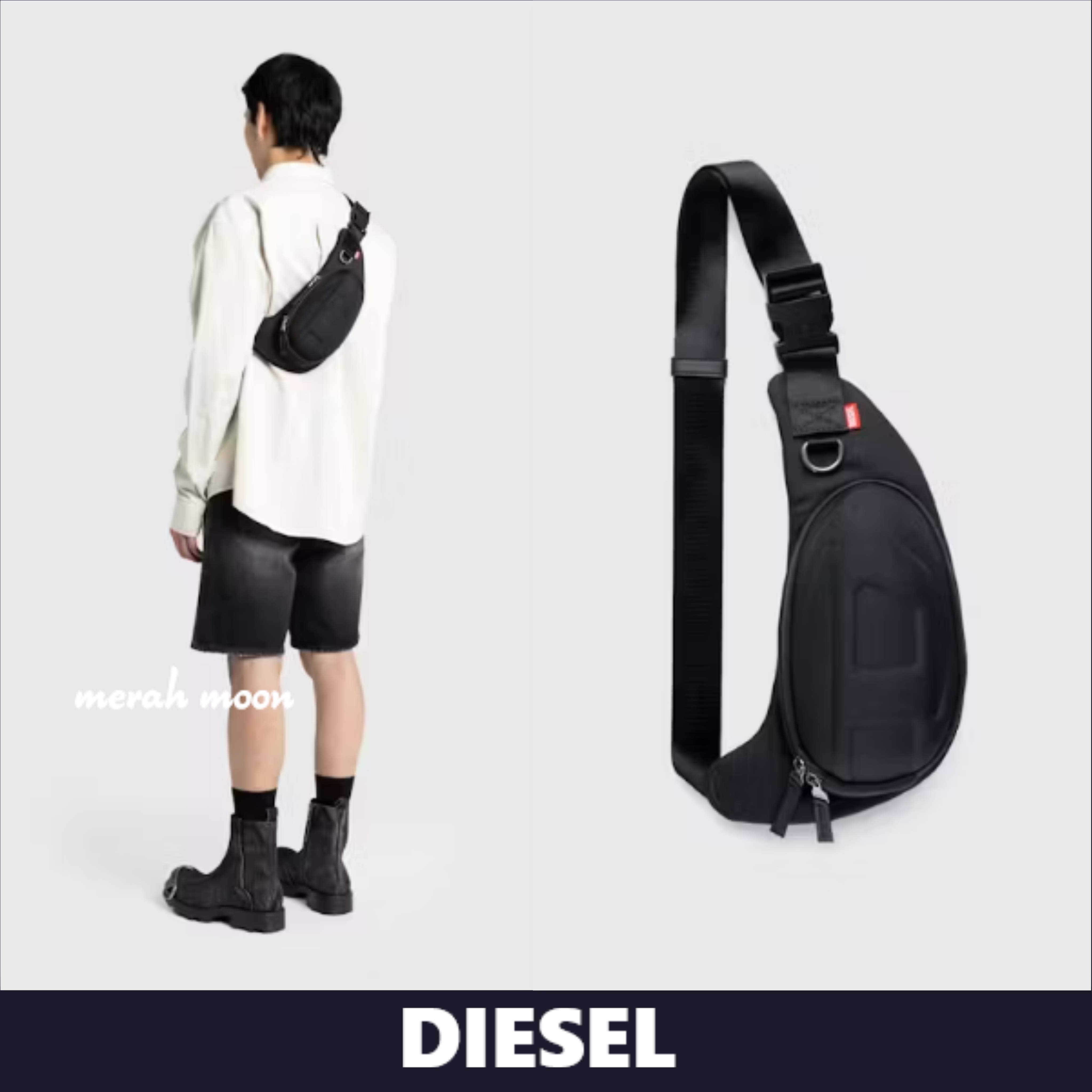 DIESEL【1DR クロスボディバッグ ブラック】ロゴ