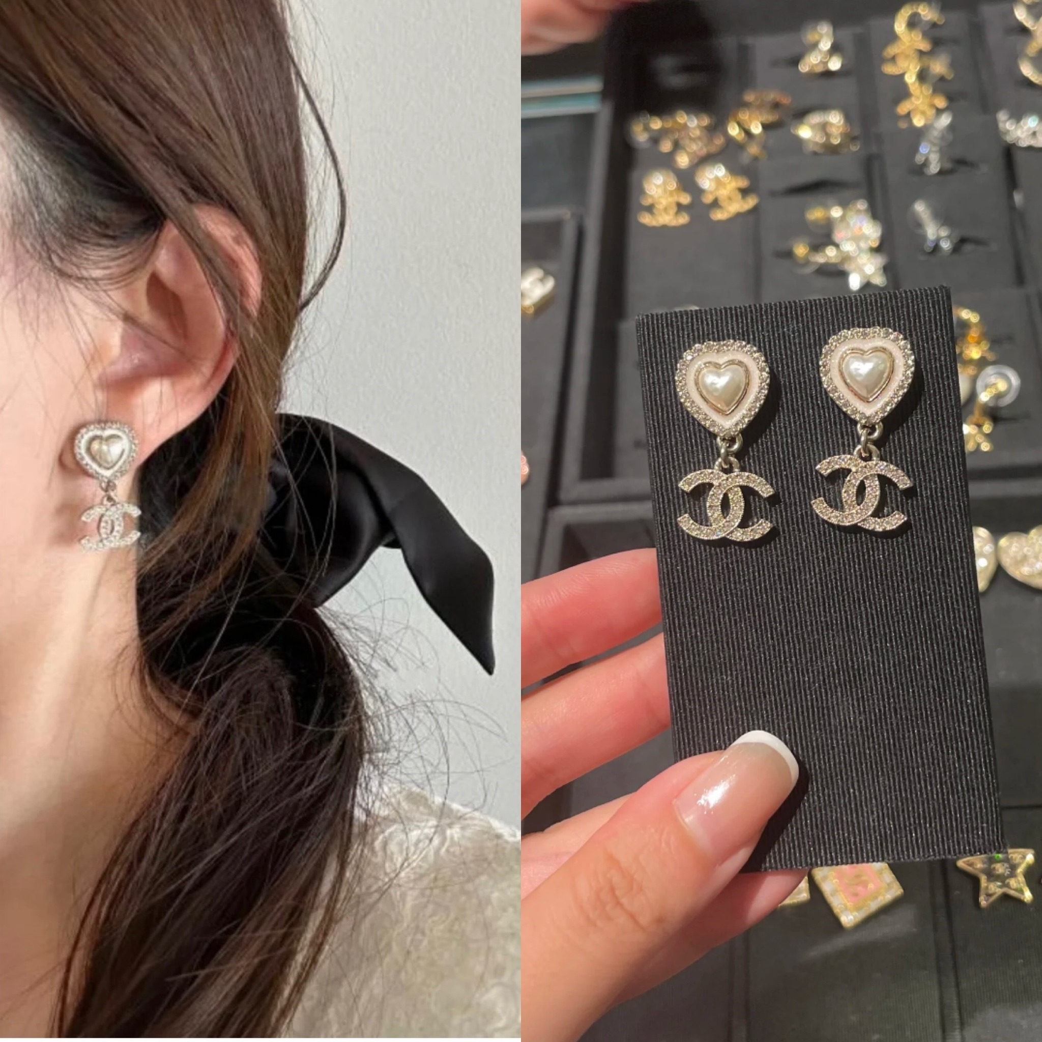 普段使いからパーティまで幅広く使えそう CHANEL ハートピアス