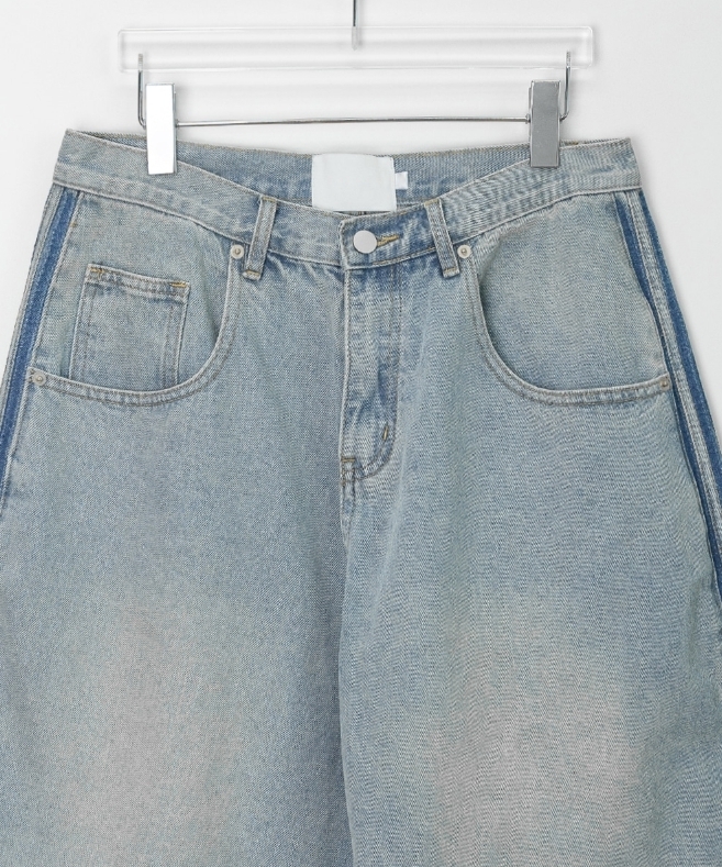 【BAON】[unisex] Huiyu Track Bermuda Washiing Denim Pants BAON】[unisex] Huiyu Track Bermuda Washiing Denim Pants
