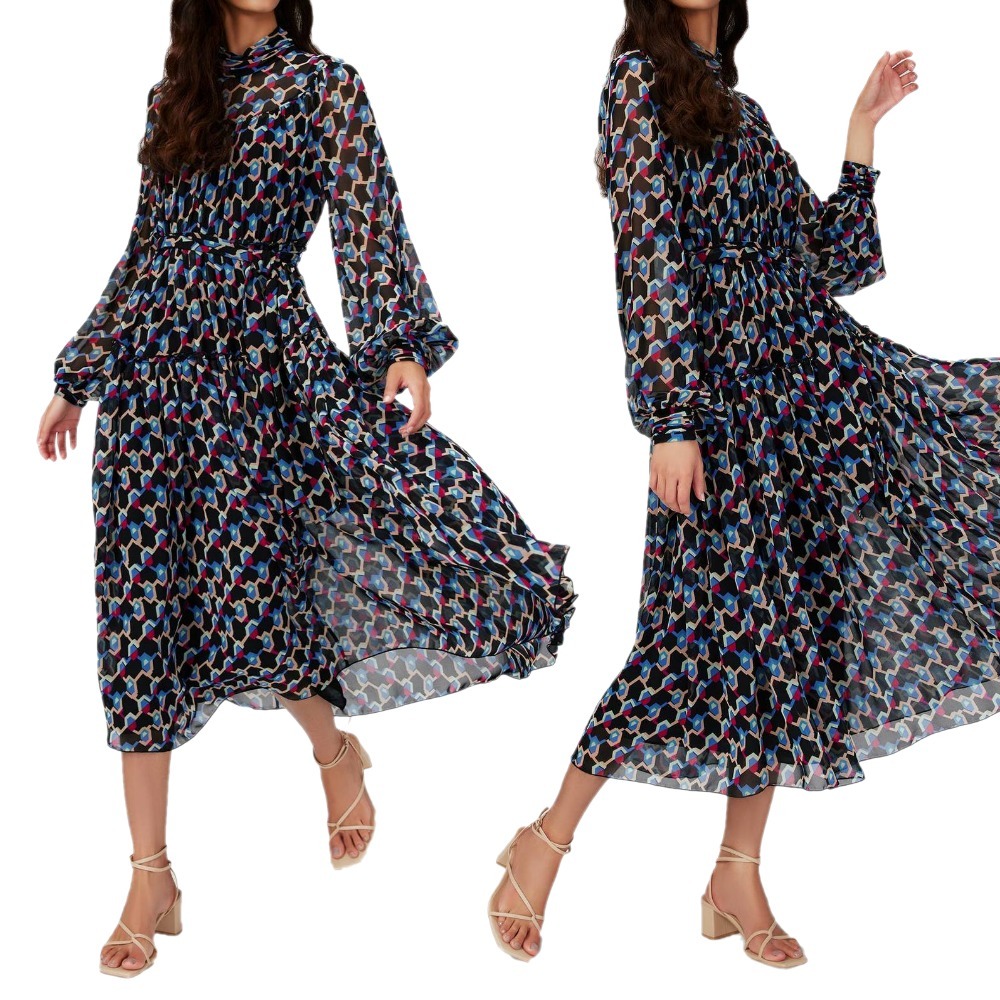 DIANE von FURSTENBERG Kent シフォン 長袖 ミディワンピース