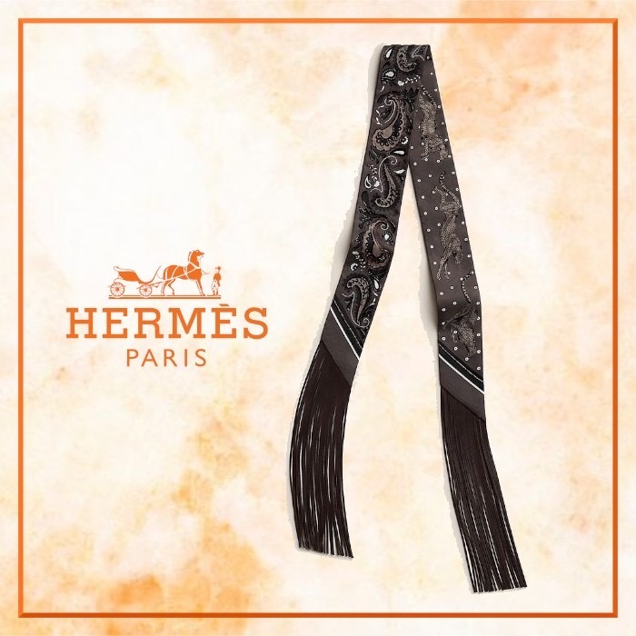 ビーズフリンジ付 Hermes\tGuepard Bandana Franges Cuirツイリー