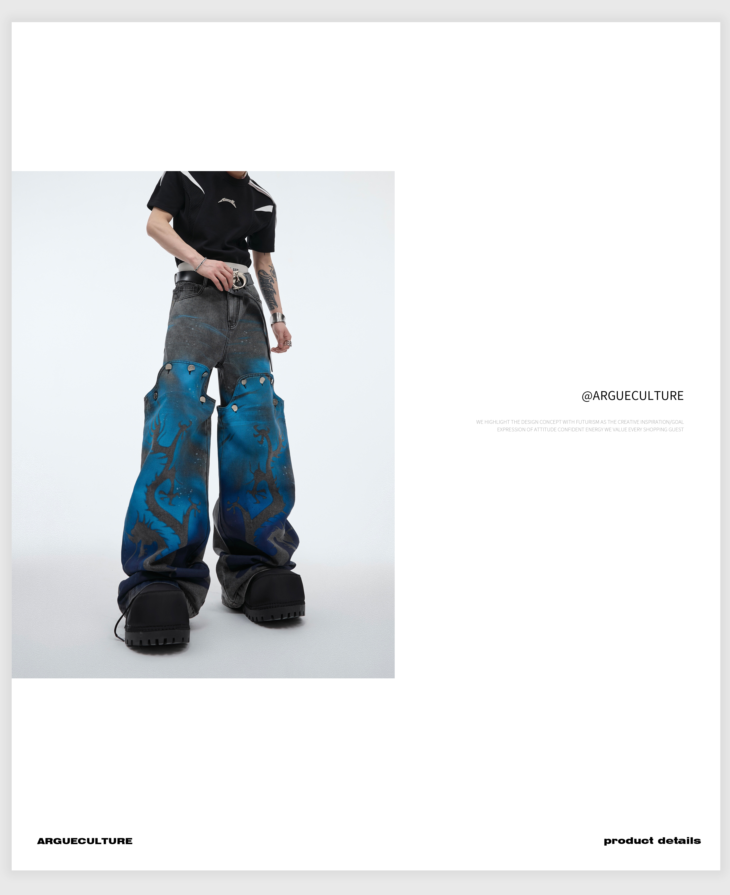 新品】Argue Culture ワイドデニムカーゴパンツジーンズウォッシュド