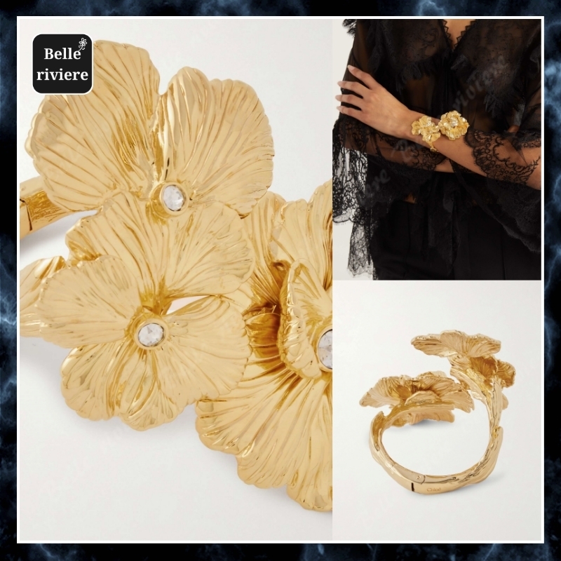 24AW new /CHLOE 花柄ゴールドトーンクリスタルカフ GOLD
