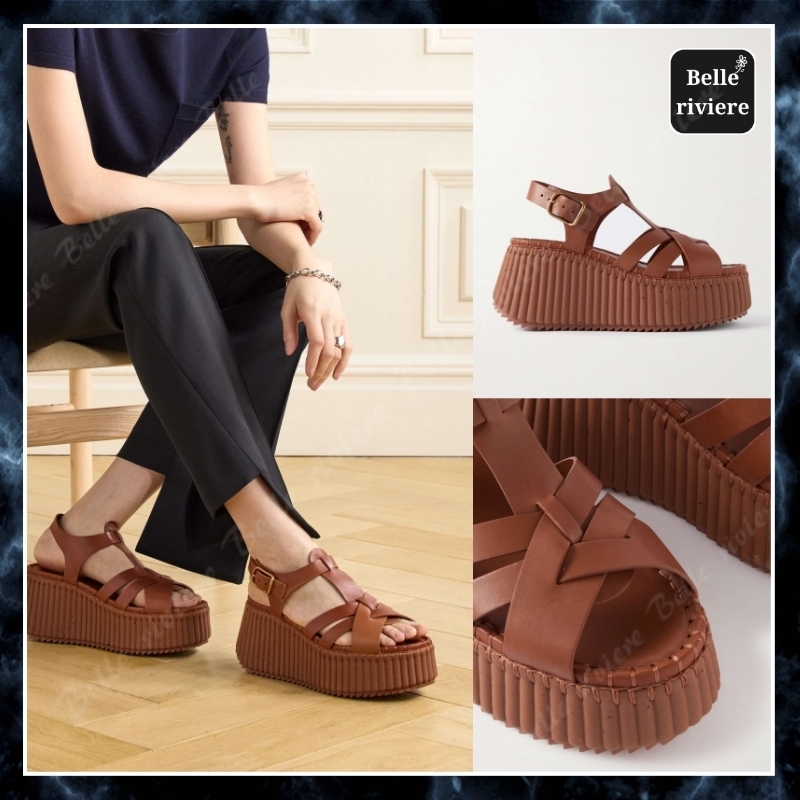 24AW new /CHLOE ナマレザープラットフォームサンダル Tan