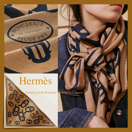 HERMES ストール ブラウンと青の模様