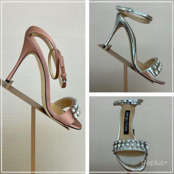 【Sergio Rossi】Godiva サンダル 90mm クリスタル ロゴ 2色