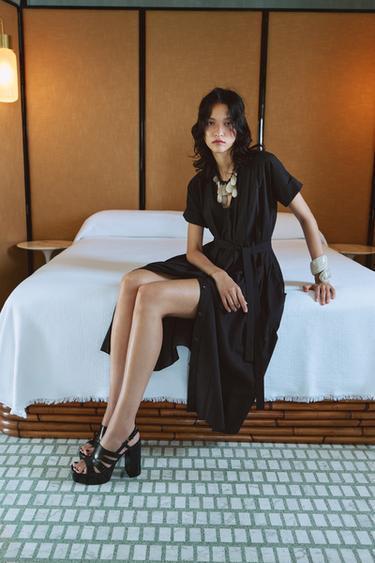 ZARA ZW COLLECTION ベルト付きシャツワンピース 4043/072 ZARA ベルトシャツワンピース ブルー おしゃれ ZW Collection