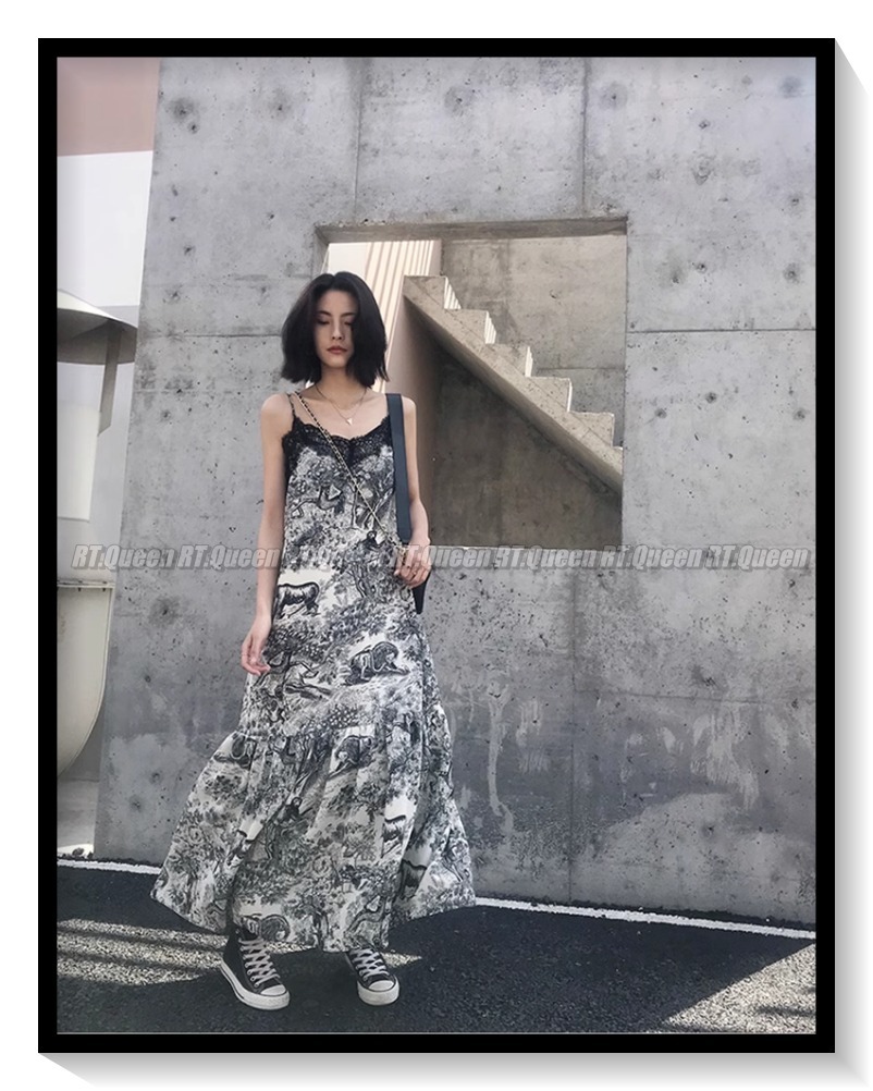 ロング キャミワンピース 花柄 シフォン r-2188