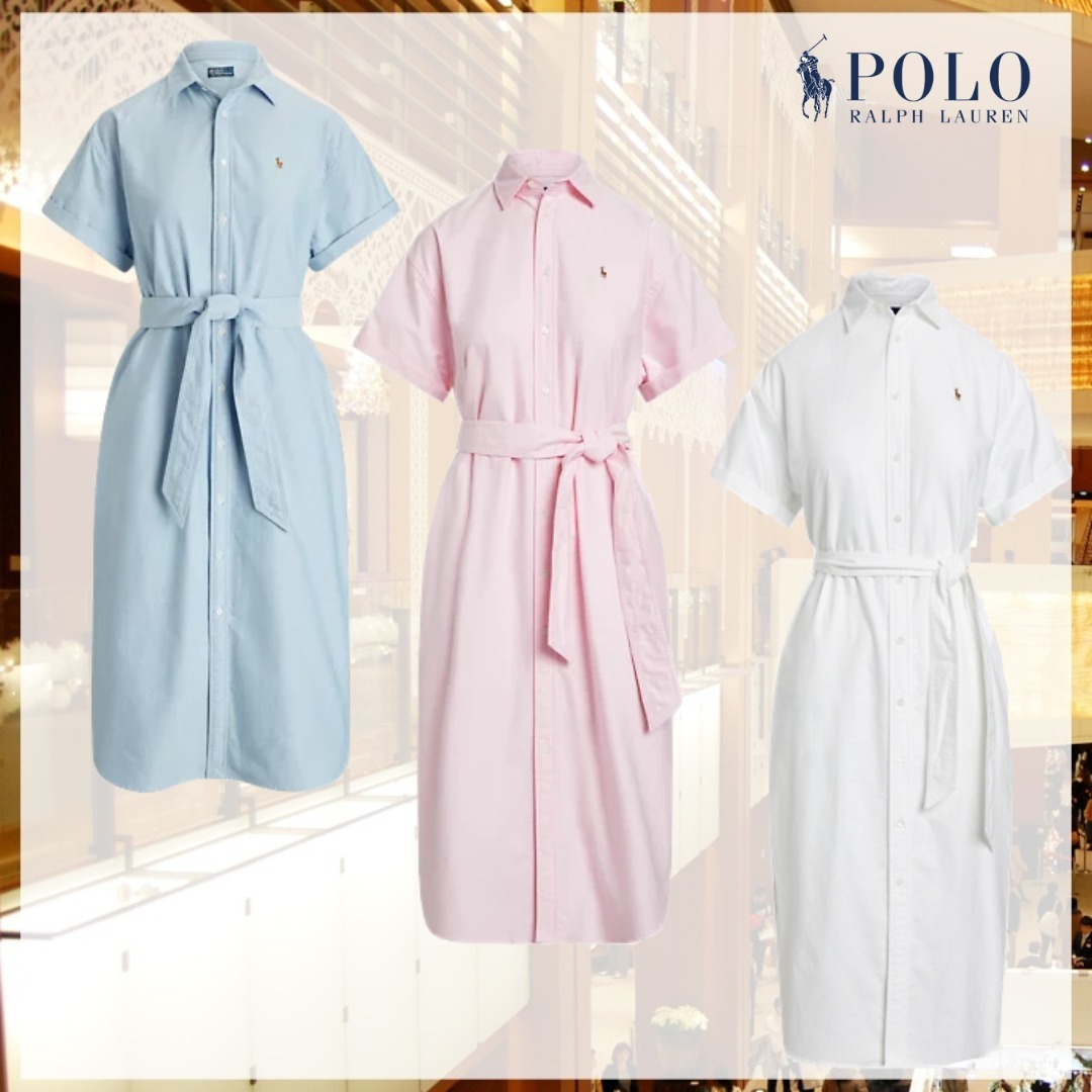 POLO RALPH LAUREN ベルト付き半袖オックスフォードシャツドレス