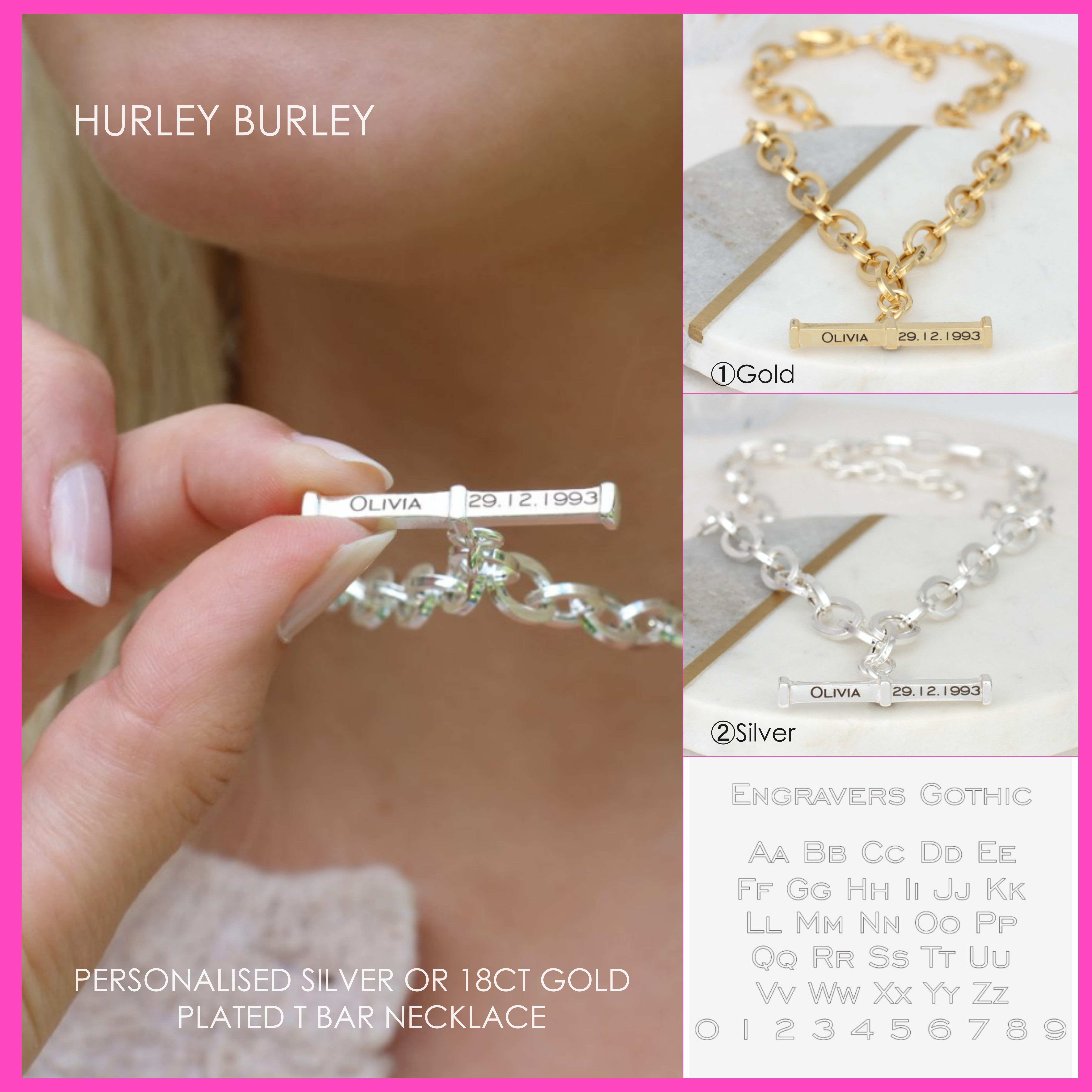 【HURLEY BURLEY】PERSONALISED SILVER GOLD T BAR NECKLACE 2色