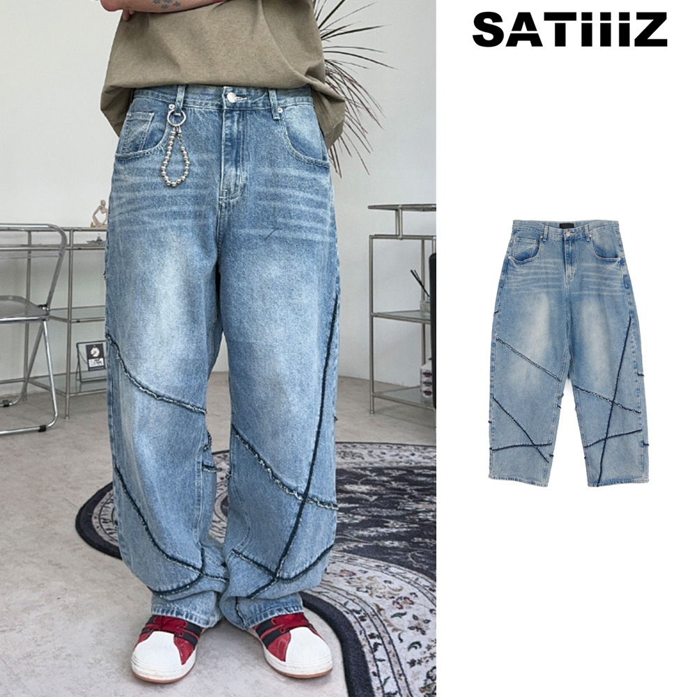 【SATIIIZ】Neble Unbalanced Line Denim Pants