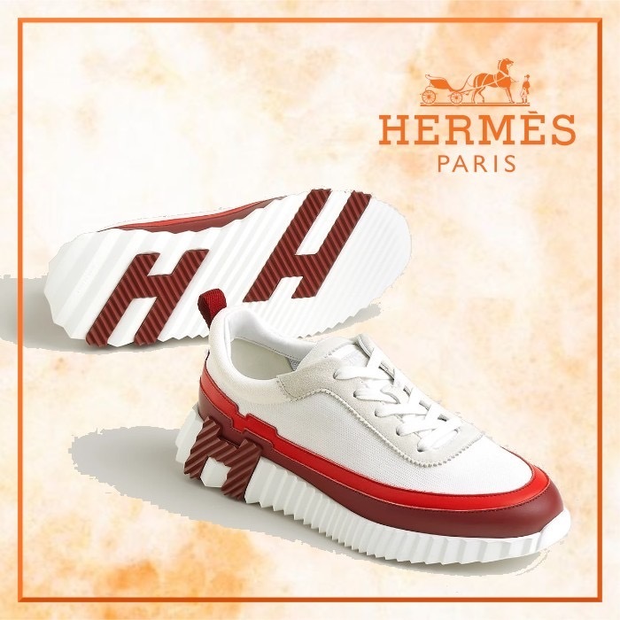 濃淡２色のレッドラインが効いてる\tHermes\tBouncing スニーカー