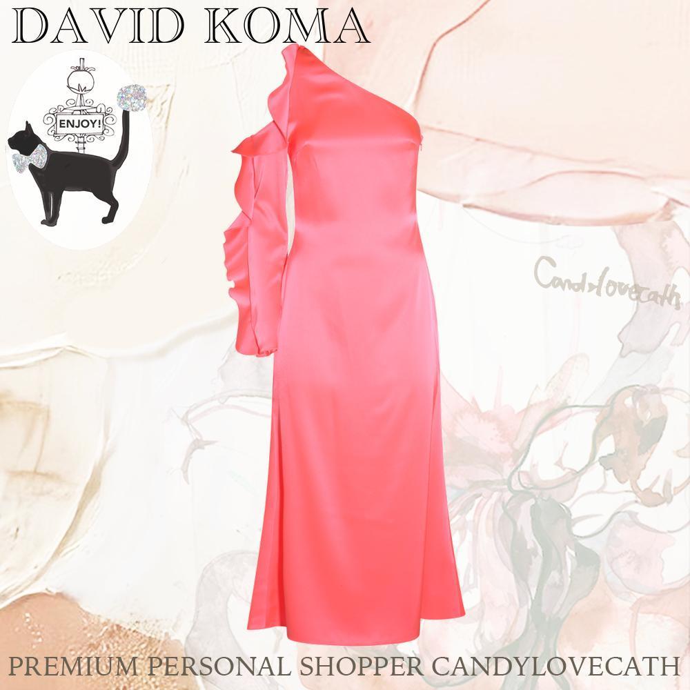 DAVID KOMA NEON PINK SATIN MIDI ミニドレス