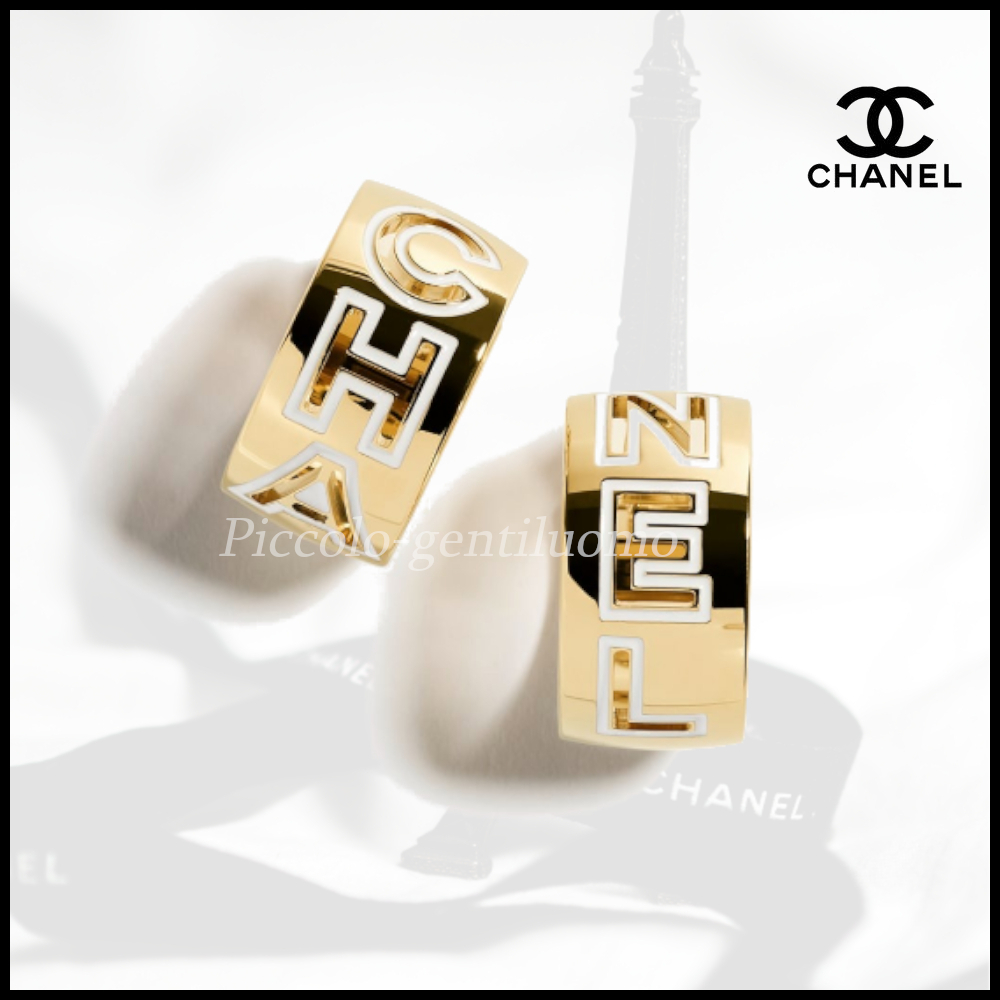 【目を惹くロゴが可愛い♪】CHANEL シャネル フープイヤリング