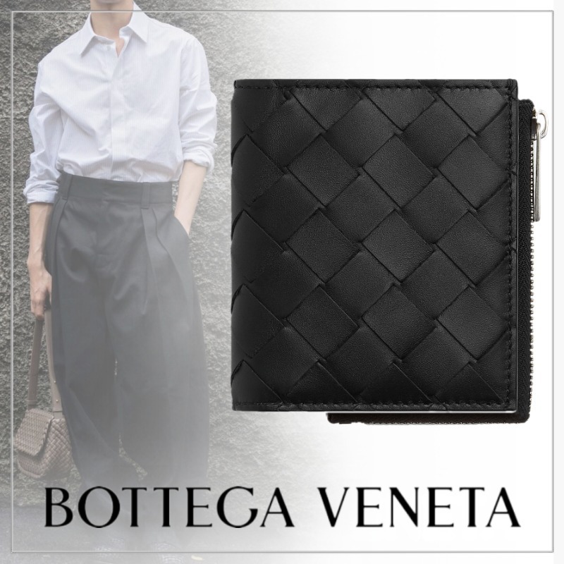 注目 BOTTEGA VENETA◆カーフスキン 2つ折り財布 ジップ小銭入れ