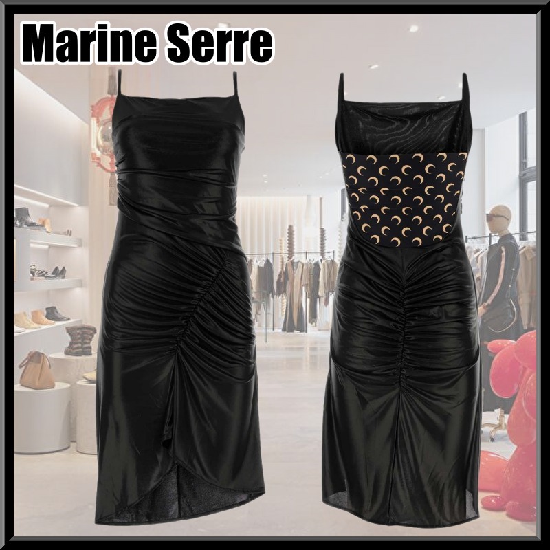 関送込 MARINE SERRE 三日月プリント シャーリング ミディドレス