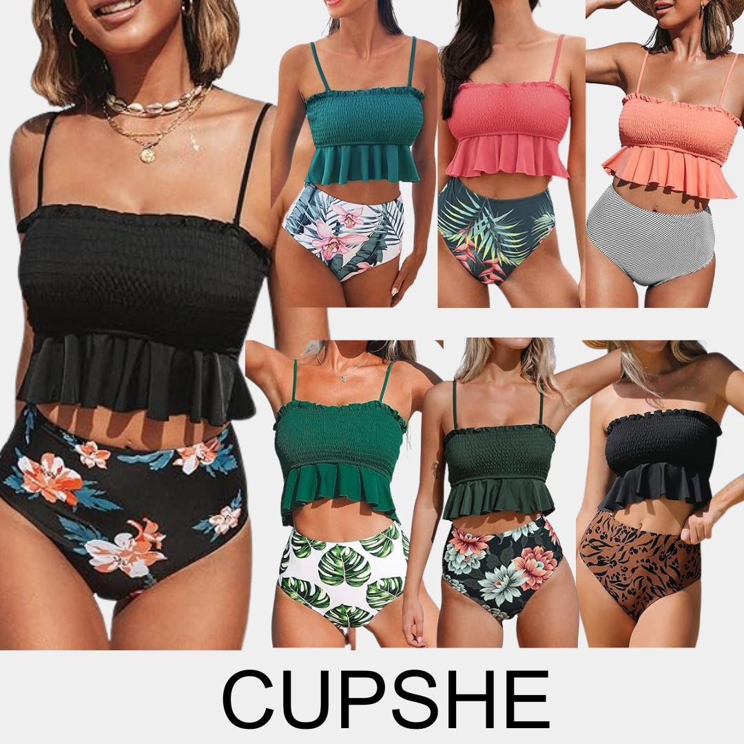 【CUPSHE】フリル ハイウエスト タンキニ ツーピース 水着