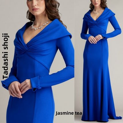 TADASHI SHOJI タダシ ショウジ 長袖 Vネック スリーブガウン タダシショージSALE 完売 ヌードレース Vネック ロングドレス 黒