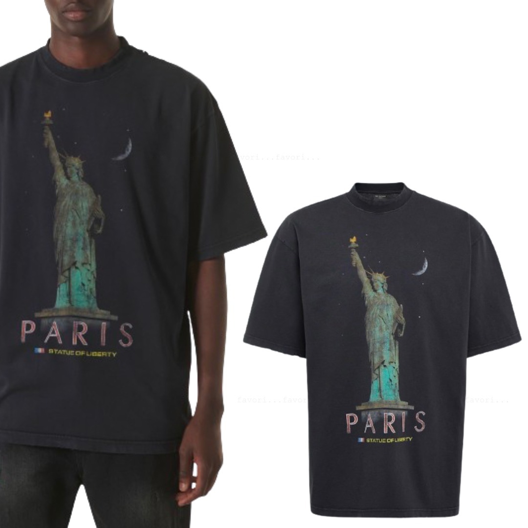 BALENCIAGA オーバーサイズ ダメージ プリント Tシャツ ブラック
