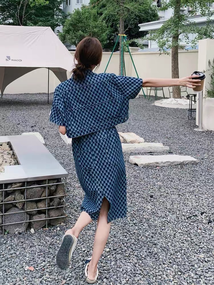 デニムレイヤードワンピースオフィスおしゃれ夏