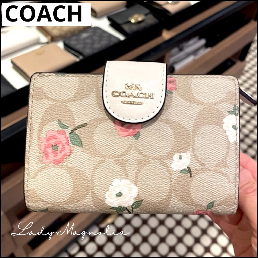 【COACH】花柄★ミディアムコーナーウォレット☆二つ折り財布