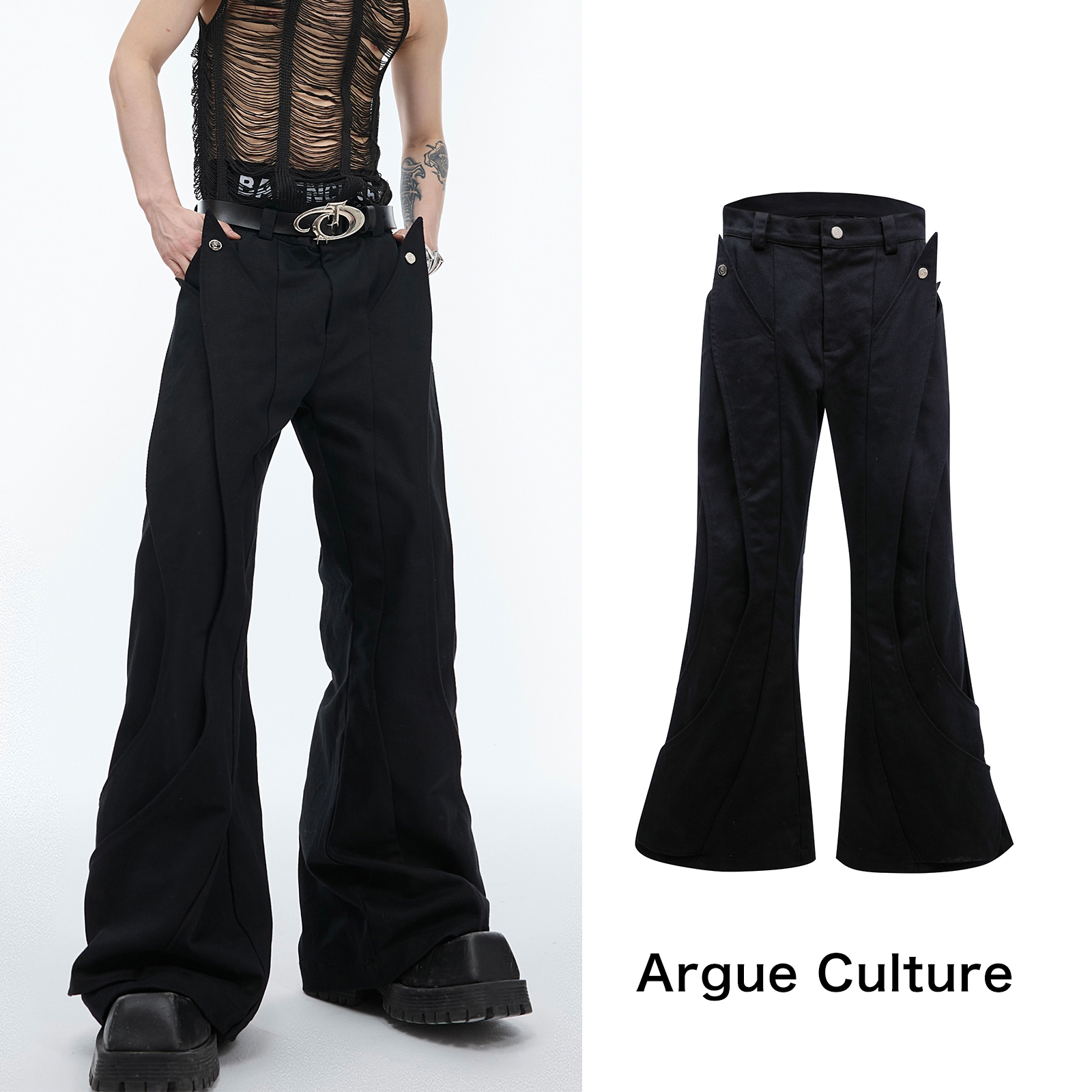 Argue Culture 立体感 タック シルエット ロング パンツ 夏