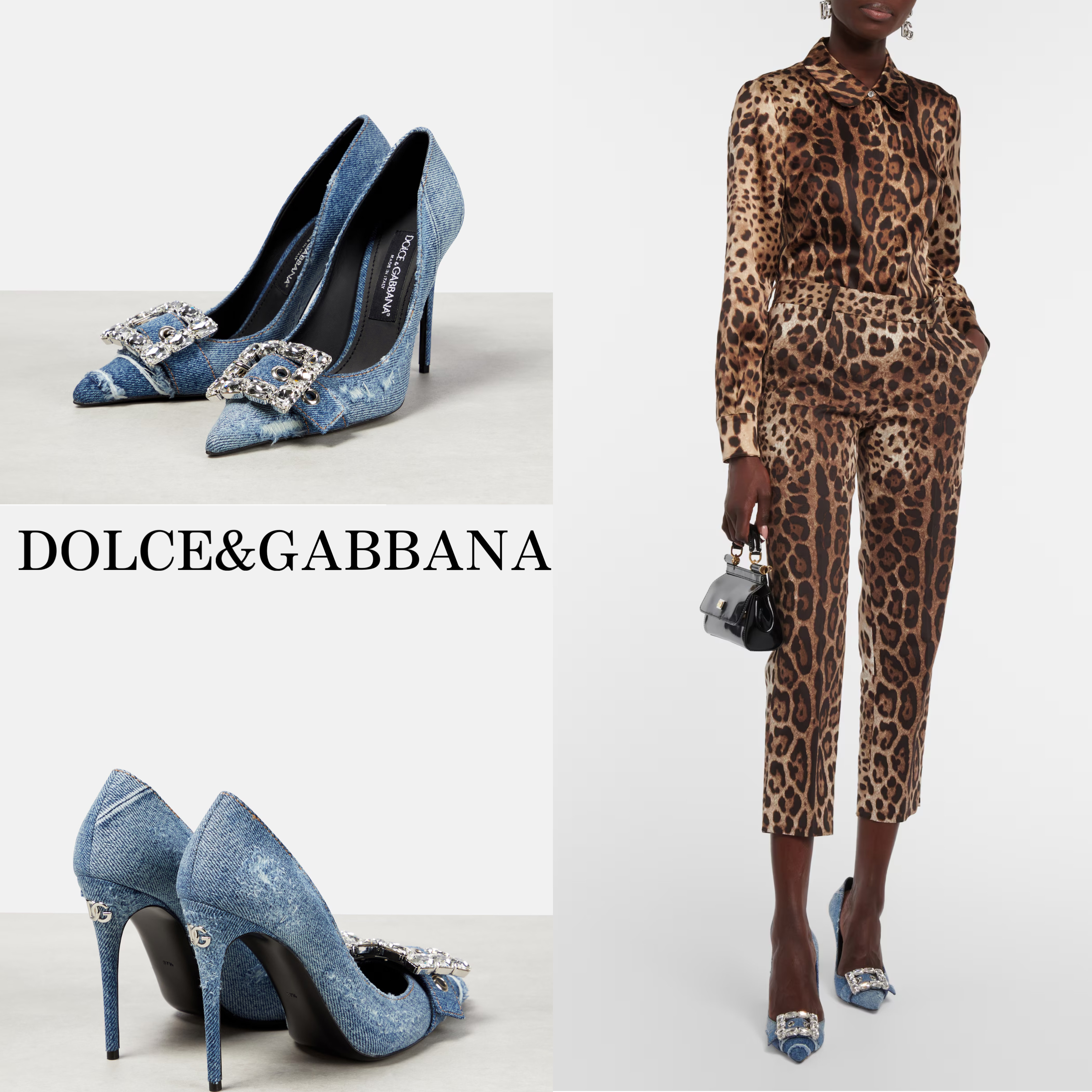 新作*DOLCE&GABBANA*デニムビジューフラワー付パンプス