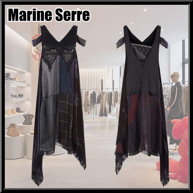 関送込 MARINE SERRE レース パッチワーク ミディワンピース