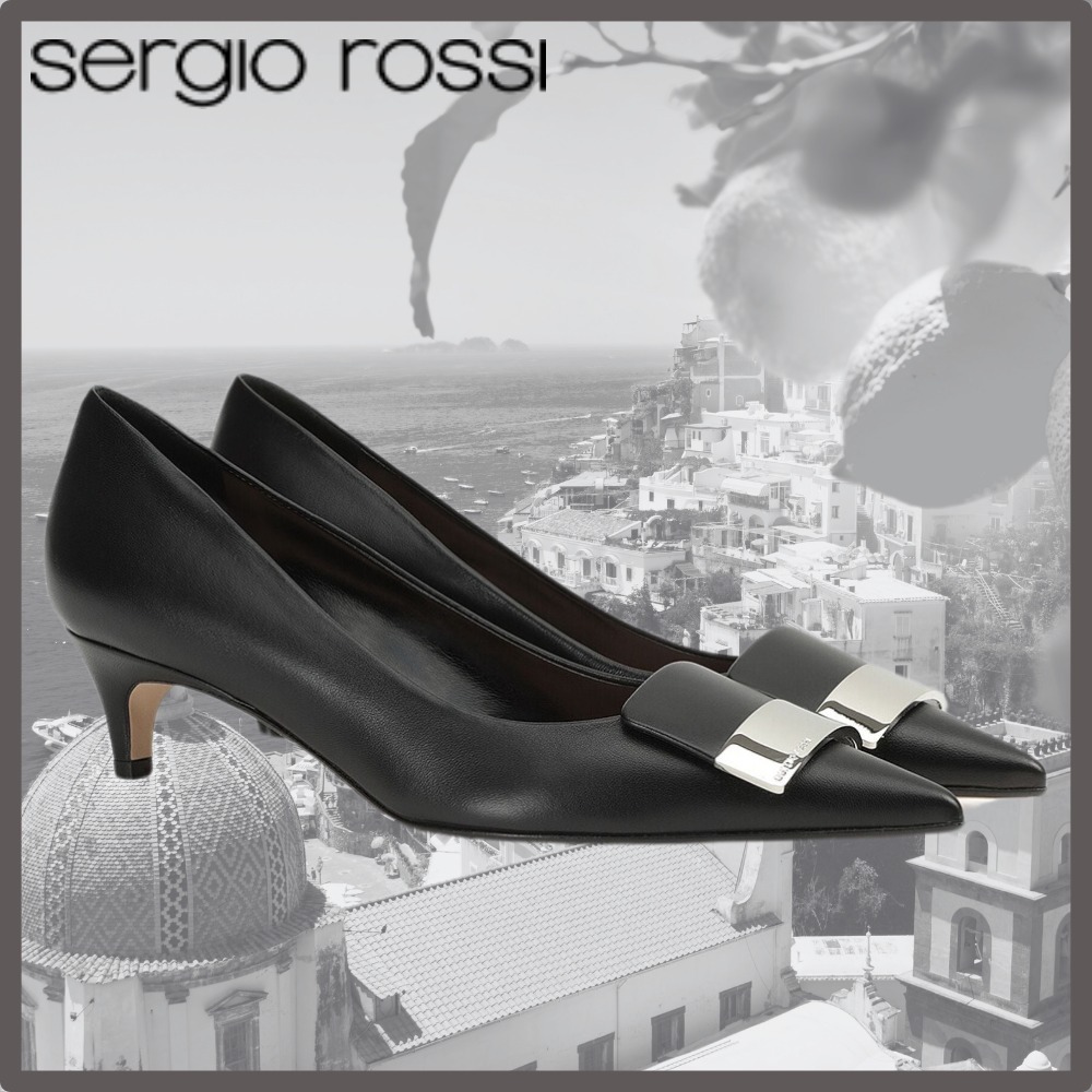 【Sergio Rossi】美スタイル★sr1 45mm ロゴプレート パンプス