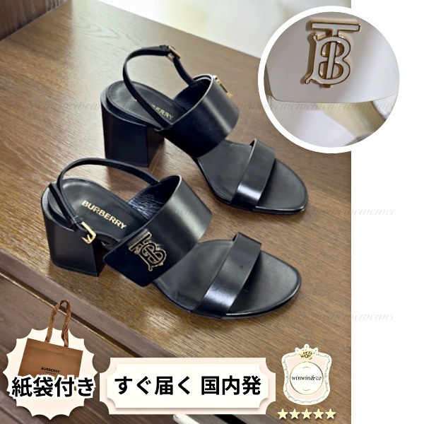 【完売必至】バーバリー 歩きやすいブロックヒールロゴサンダル