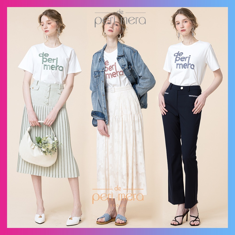 【de peri mera】ロゴ クルーネック Tシャツ - 韓国人気