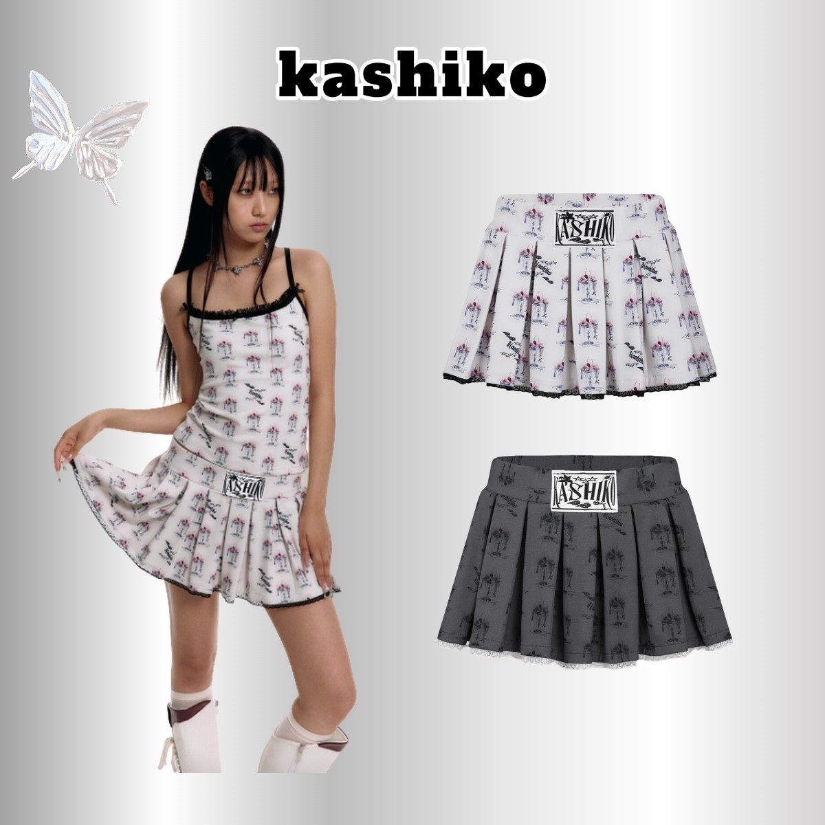 ★[Kashiko] Jewel cocktail Pleats Skirt Pants (2色)