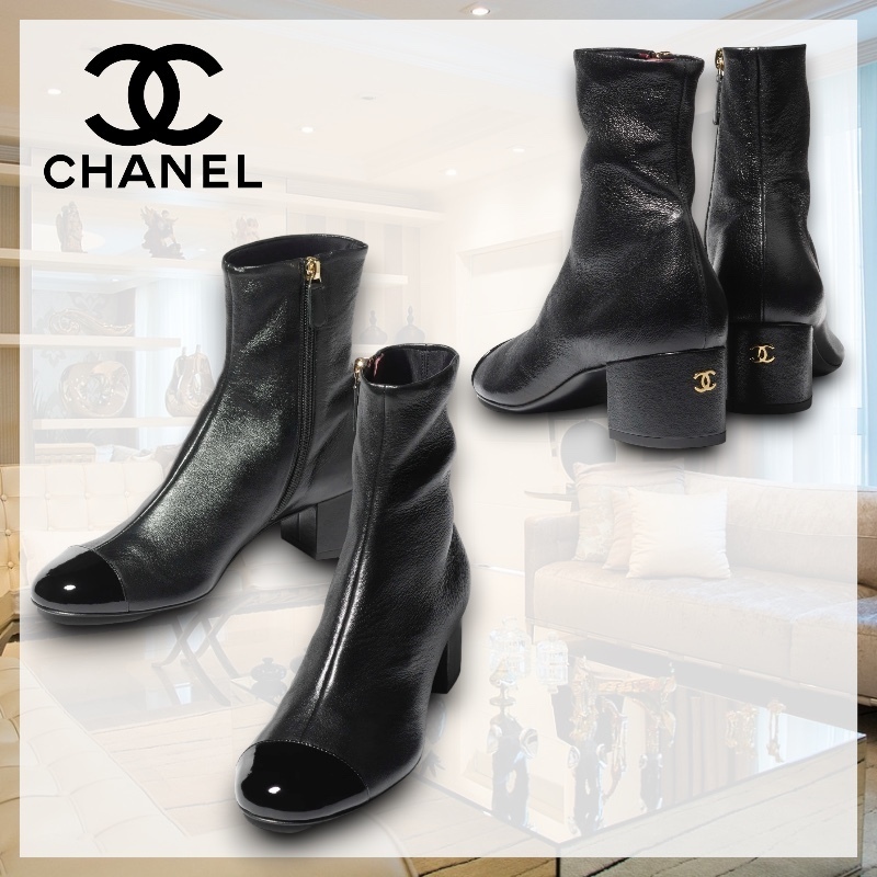 【25A☆エレガントな足元に☆】CHANEL ブーツ エレガントナポリスリムヒールショートブーツ16cm | 厚底