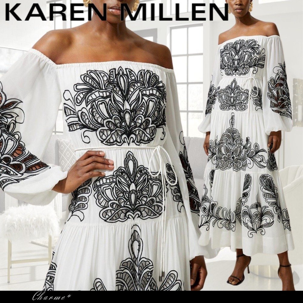 KAREN MILLEN ドレス マキシワンピース カットワーク フレア