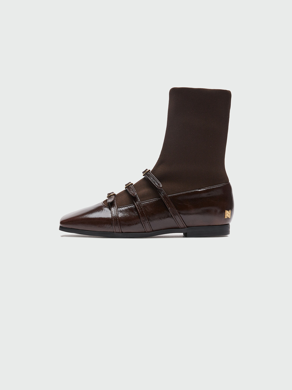 [EENK] / ☆ ZANIA Triple Buckle Square Toe Flat Boots/Brown