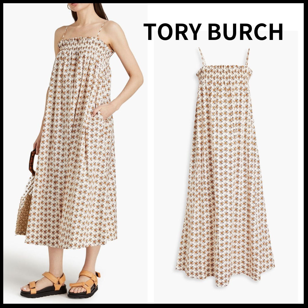 【数量限定】 TORY BURCH】コットン フローラルプリント ミディワンピース ワンピース