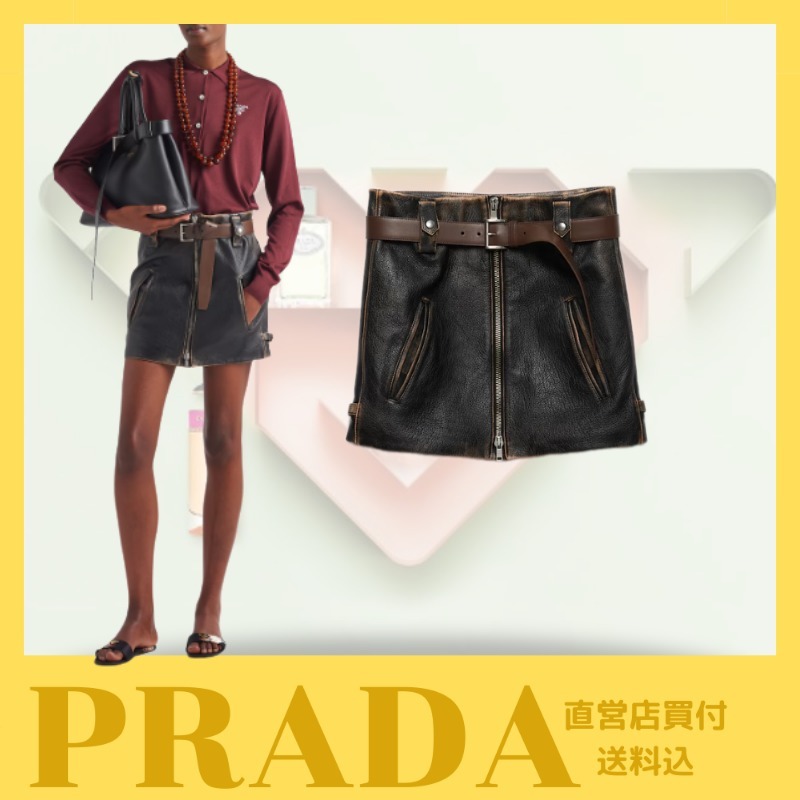 新作☆【PRADA】ショートレザースカート