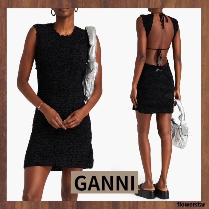 【Ganni】ブークレ ミニワンピース タイ付き（送料込み)