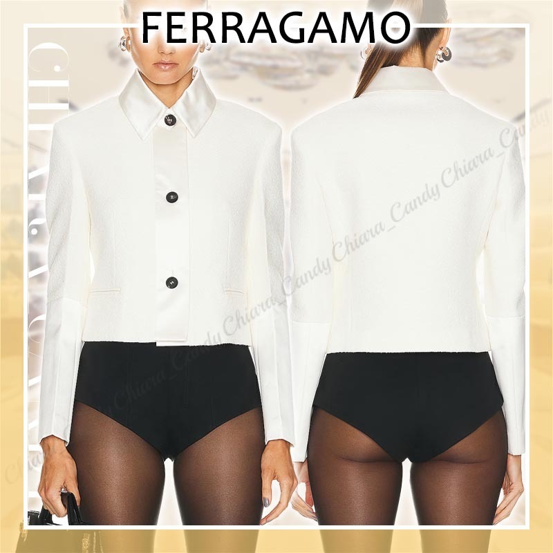 【24SS NEW】FERRAGAMO_women / サテントリム ジャケット /White