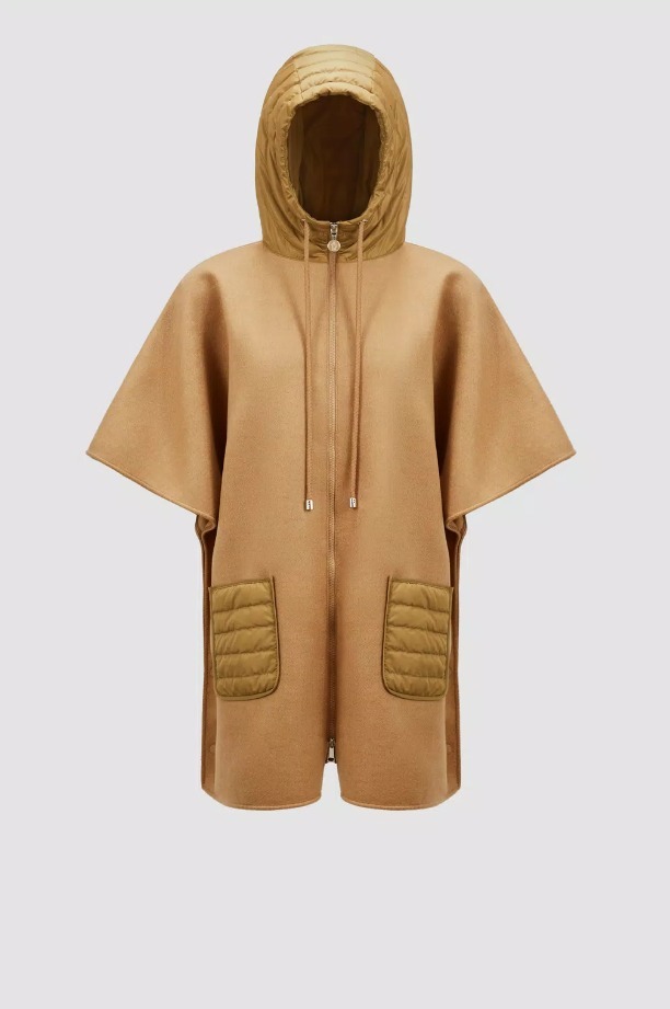 MONCLER 2024/25秋冬新作 異素材MIX フード付き ウールケープ