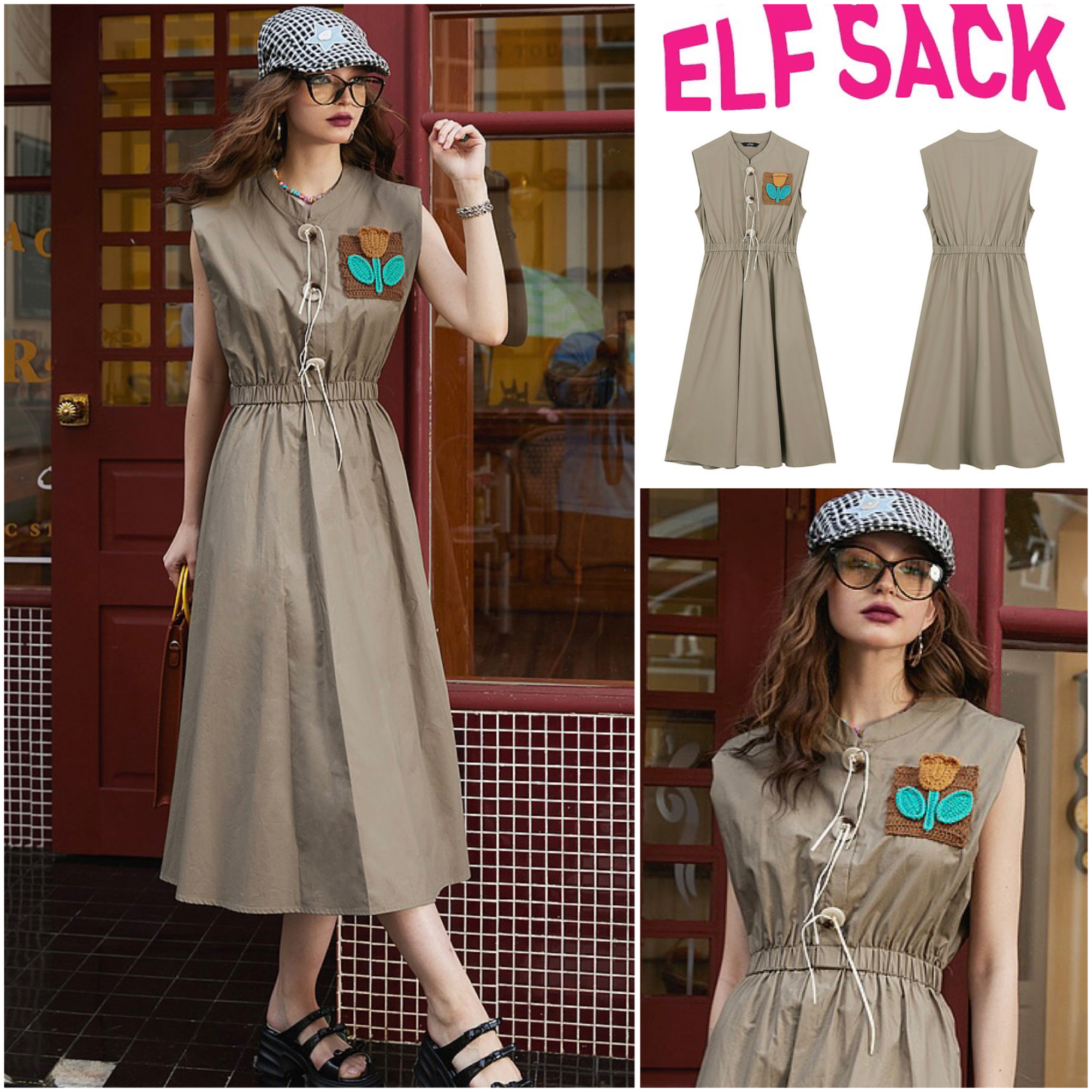 ★ELF SACK★ 作業服風 ノースリーブ ワンピース/送料込