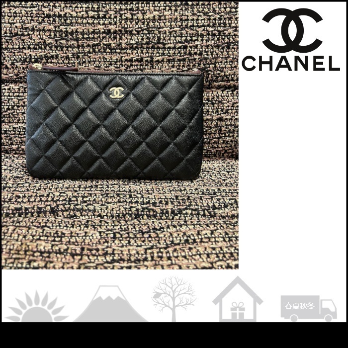 【シャネル】薄型ポーチ キャビアスキン さりげなくCHANEL☆