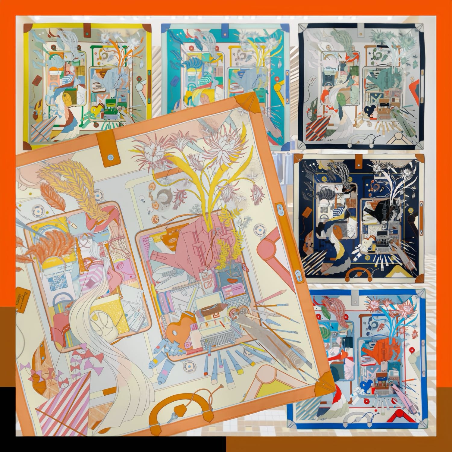 HERMES 最新作 お洒落 スカーフ シルク カレ90 Bagage a Main